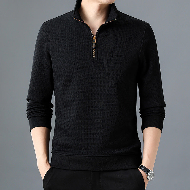 Stand Collar Half Zip Autumn And Winter Long Sleeve T-shirt Men