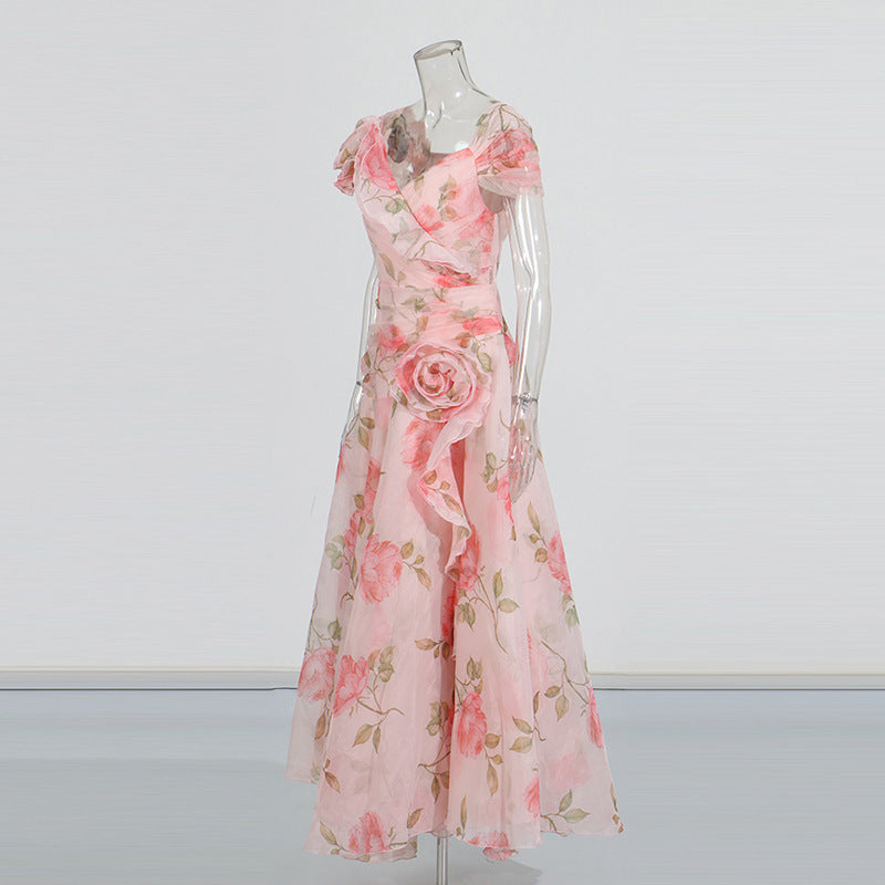 Retro Flower Large Swing Mop Dress Women