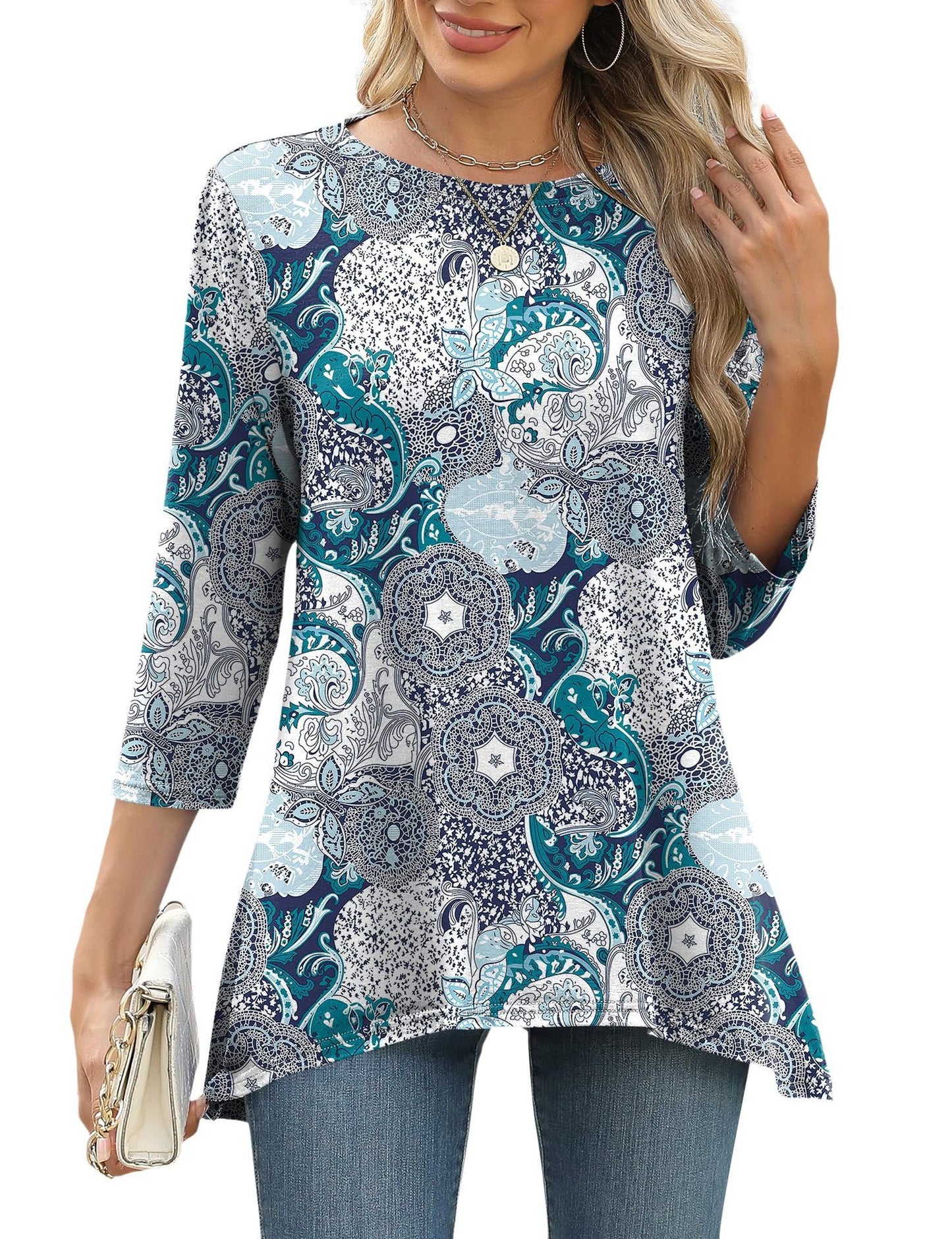 Women's Three-quarter Sleeve Waist Loose Round Neck Casual Top