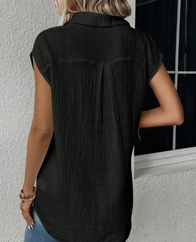 Temperament Commute Button Lace-up Solid Color Top