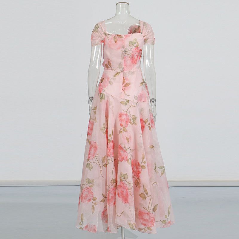 Retro Flower Large Swing Mop Dress Women