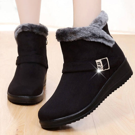 Short tube low heel plus velvet warm mother cotton boots