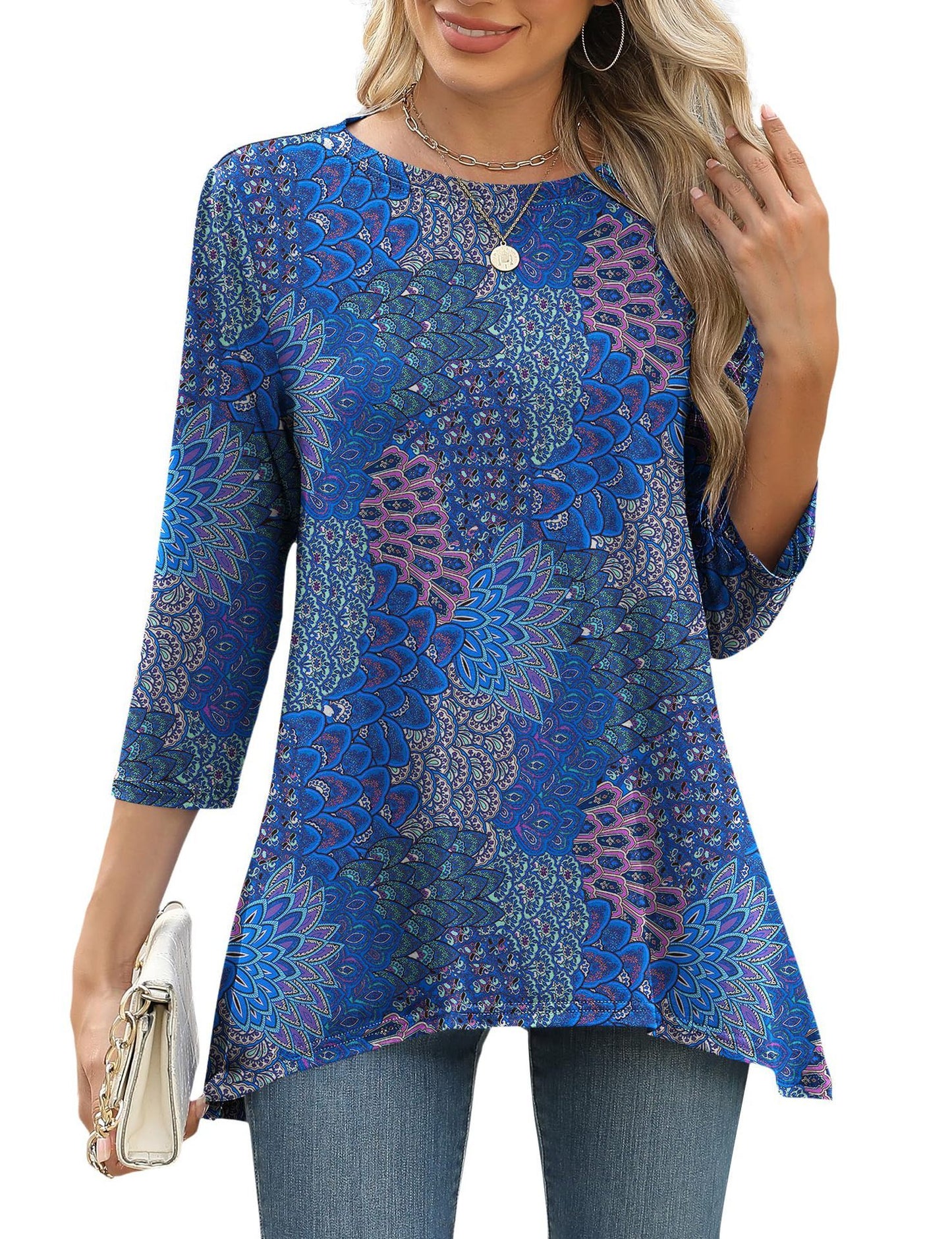 Women's Three-quarter Sleeve Waist Loose Round Neck Casual Top