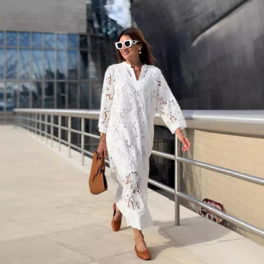 Cross-border Foreign Trade Independent Station Loose Beach Vacation Blouse Lace Shirt