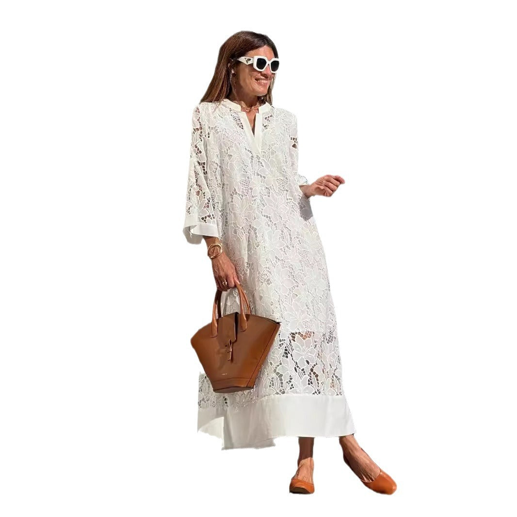 Cross-border Foreign Trade Independent Station Loose Beach Vacation Blouse Lace Shirt