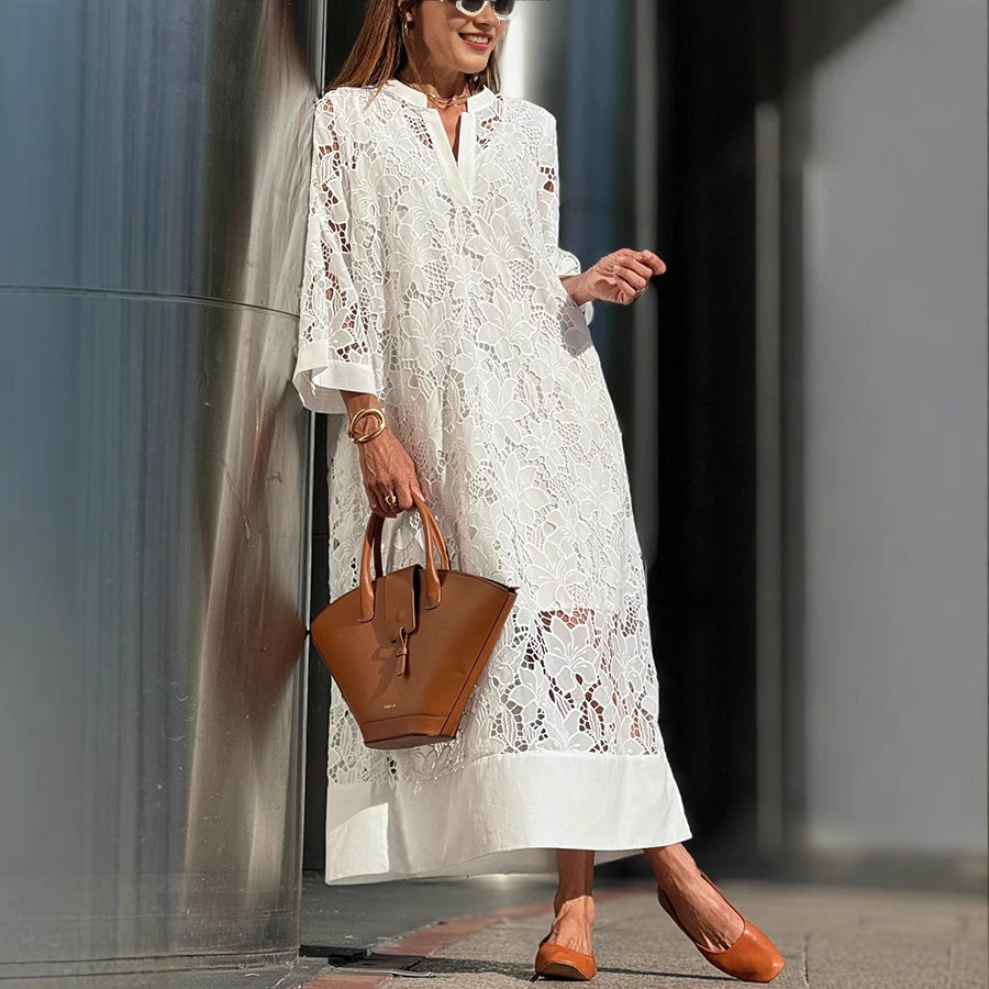 Cross-border Foreign Trade Independent Station Loose Beach Vacation Blouse Lace Shirt