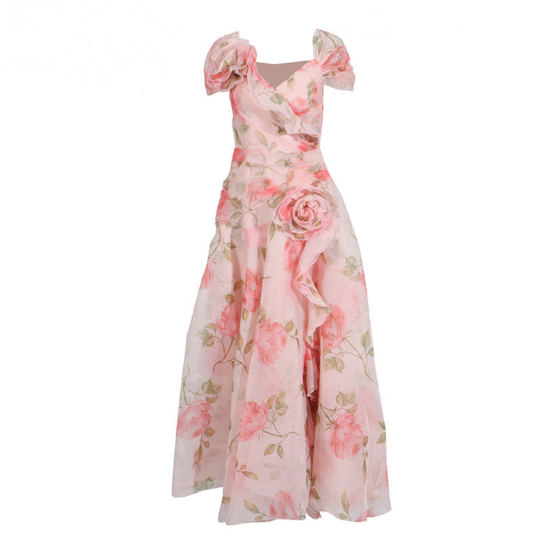 Retro Flower Large Swing Mop Dress Women